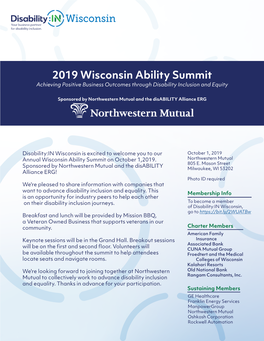 2019 Wisconsin Ability Summit Achieving Positive Business Outcomes Through Disability Inclusion and Equity