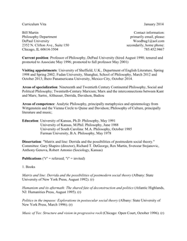 Curriculum Vita January 2014 Bill Martin Contact Information