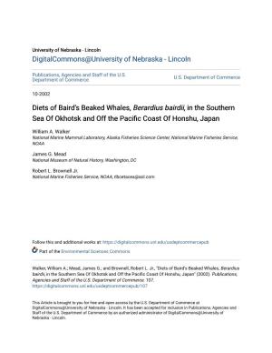 Diets of Bairdâ•Žs Beaked Whales, Berardius Bairdii, in the Southern