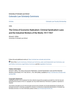 Criminal Syndicalism Laws and the Industrial Workers of the World, 1917-1927