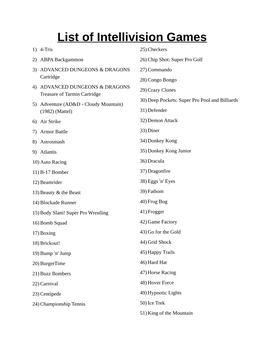 List of Intellivision Games