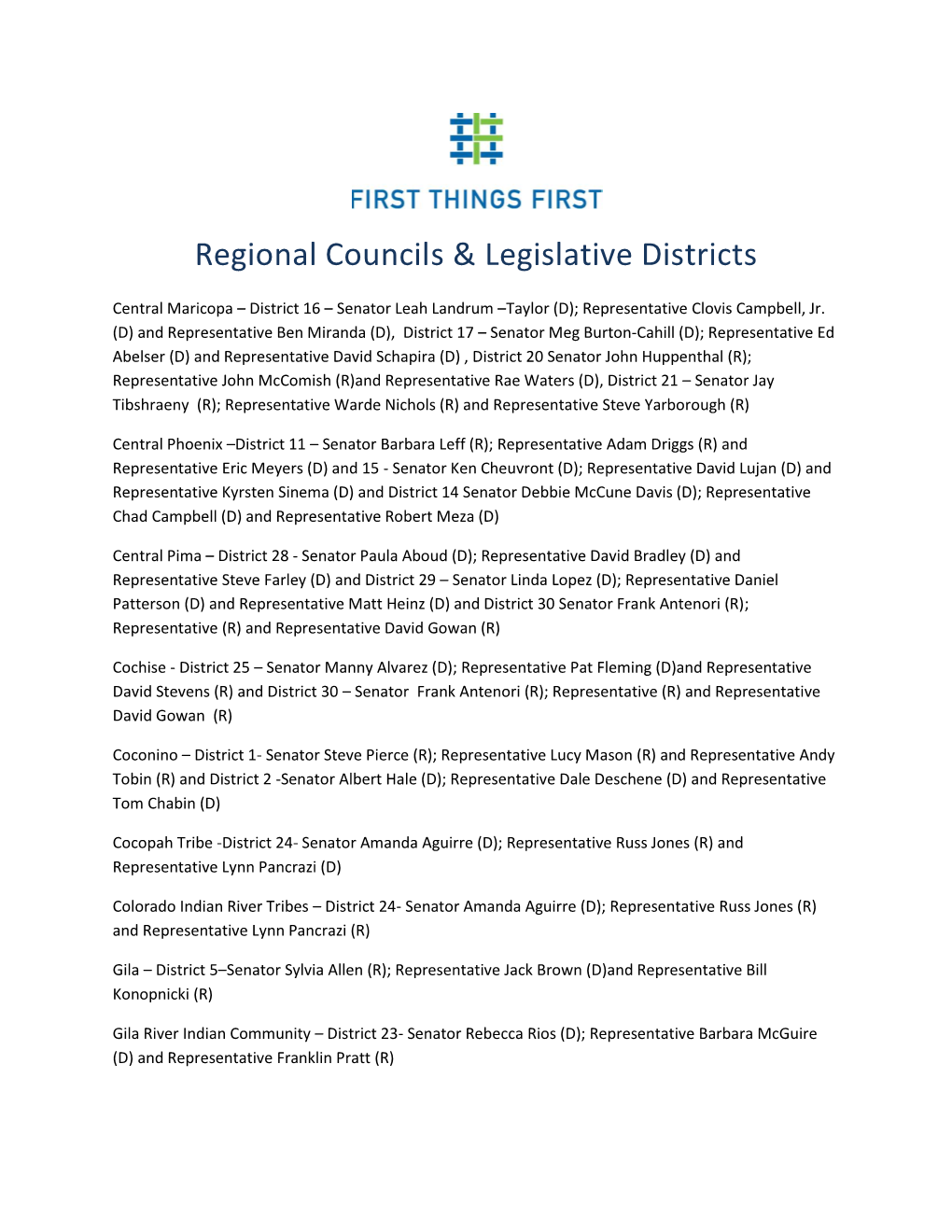 Regional Councils & Legislative Districts