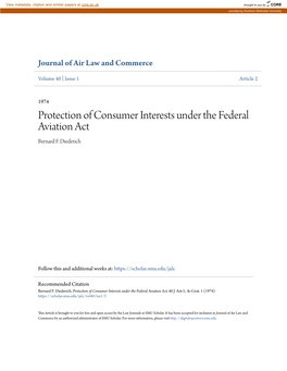 Protection of Consumer Interests Under the Federal Aviation Act Bernard F