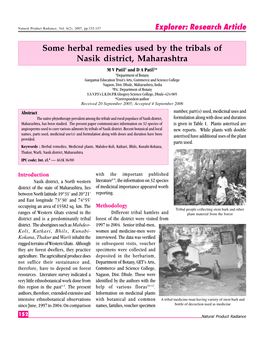 Some Herbal Remedies Used by the Tribals of Nasik District, Maharashtra