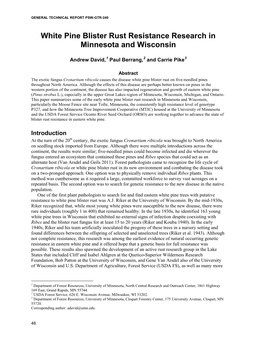White Pine Blister Rust Resistance Research in Minnesota and Wisconsin