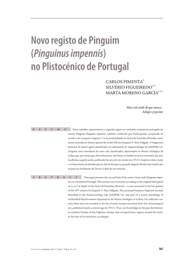 Novo Registo De Pinguim (Pinguinus Impennis) No Plistocénico De Portugal