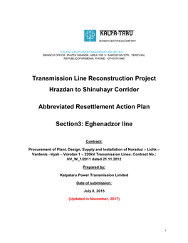 Transmission Line Reconstruction Project Hrazdan to Shinuhayr Corridor