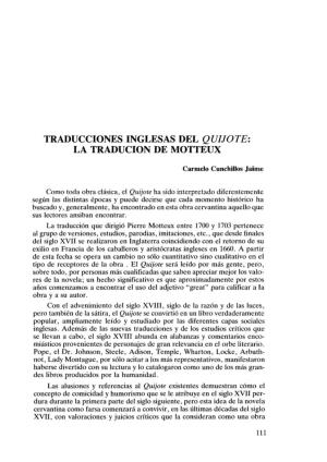 Traducciones Inglesas Del Quijote: La Traducion De Motteux