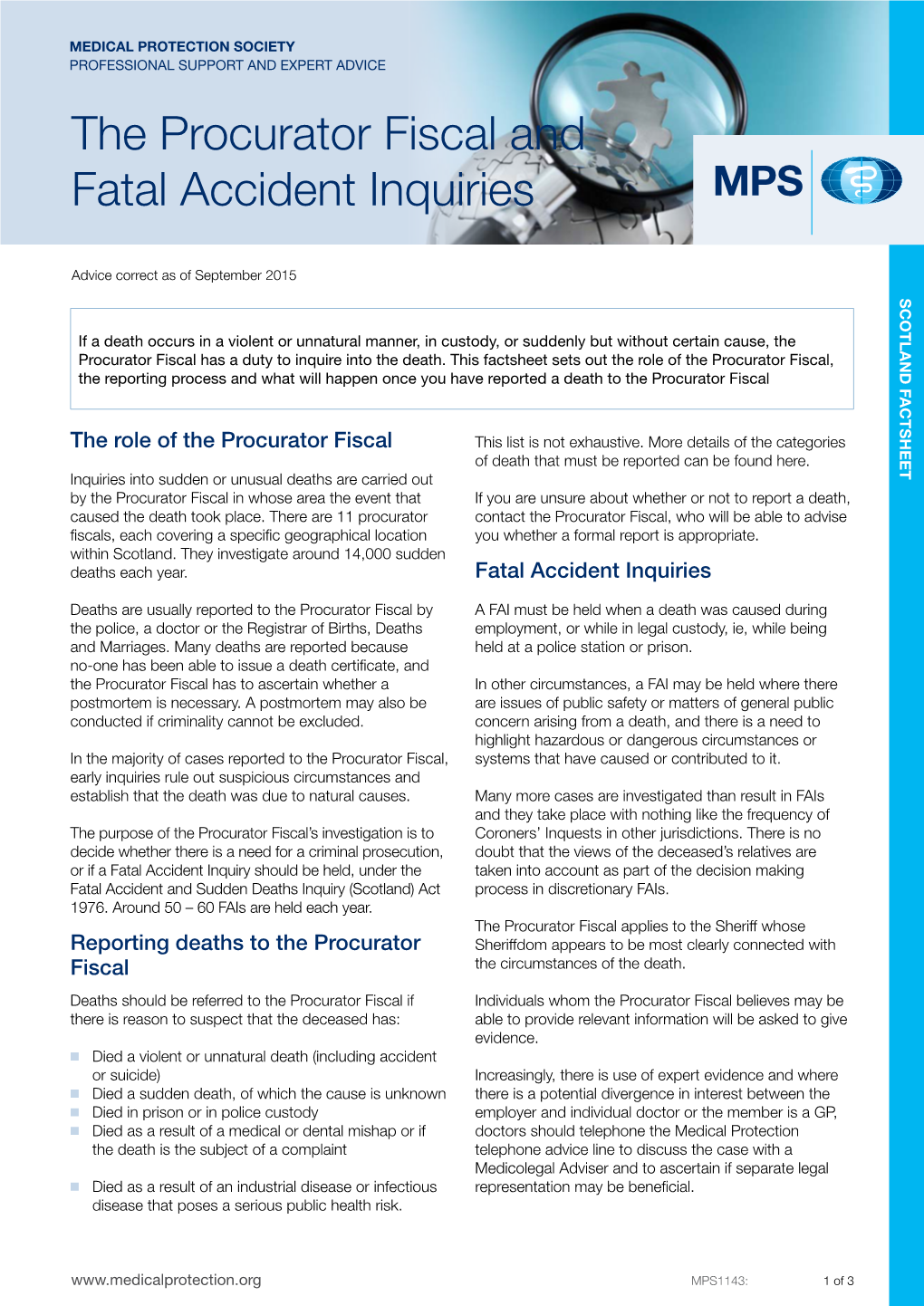 The Procurator Fiscal and Fatal Accident Inquiries