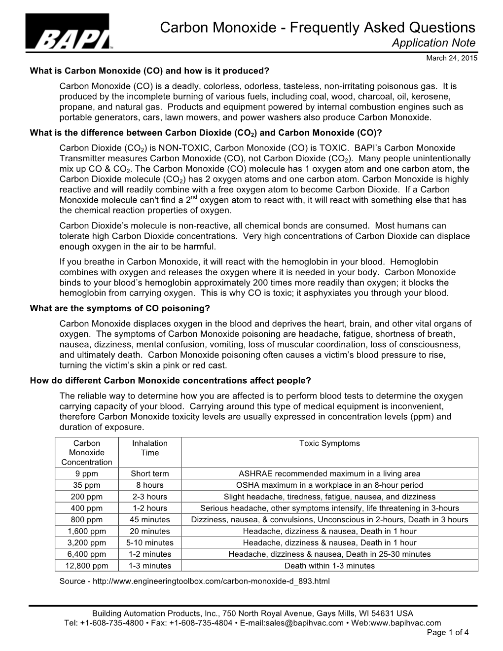 Carbon Monoxide - Frequently Asked Questions