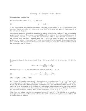 Geometry of Complex Vector Spaces Stereographic