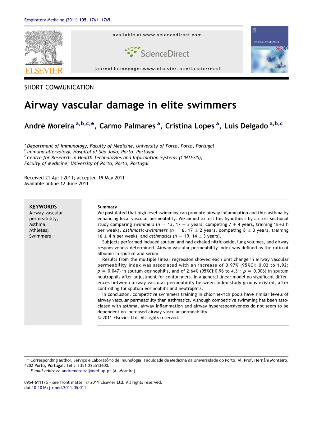 Airway Vascular Damage in Elite Swimmers