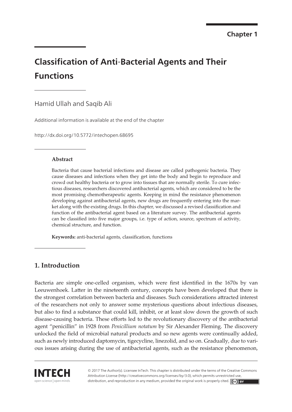 Classification of Anti‐Bacterial Agents and Their Functions