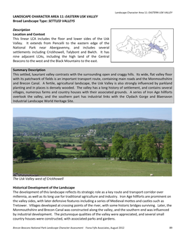 Landscape Character Area 11: EASTERN USK VALLEY LANDSCAPE CHARACTER AREA 11: EASTERN USK VALLEY Broad Landscape Type: SETTLED VALLEYS