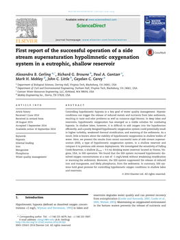 First Report of the Successful Operation of a Side Stream Supersaturation Hypolimnetic Oxygenation System in a Eutrophic, Shallow Reservoir