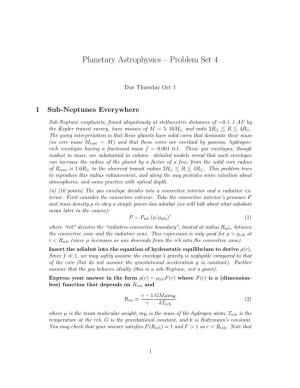 Planetary Astrophysics – Problem Set 4