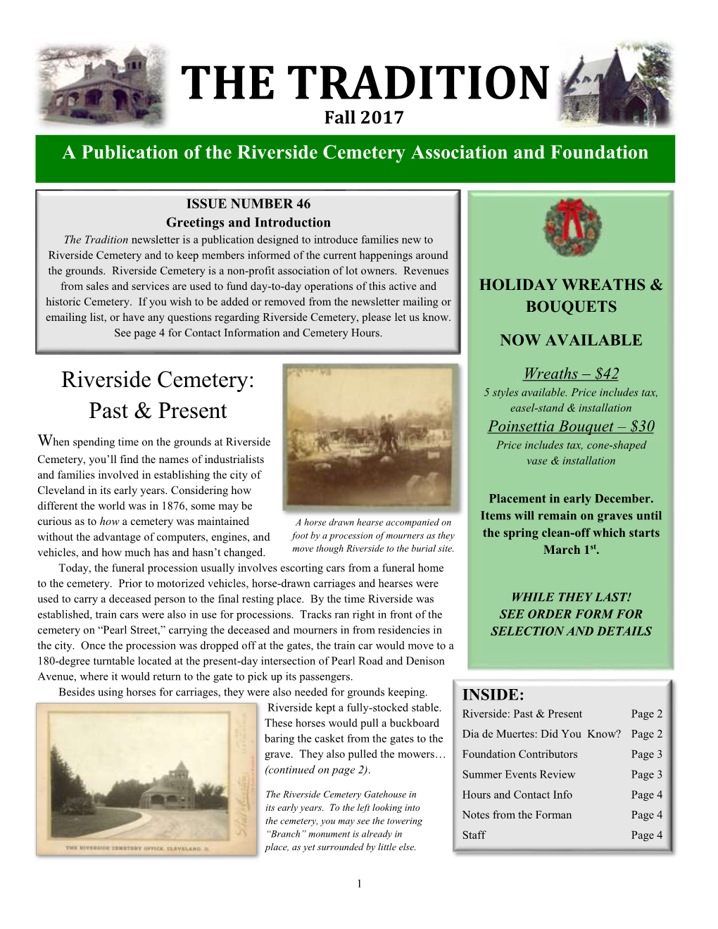 Fall 2017 a Publication of the Riverside Cemetery Association and Foundation