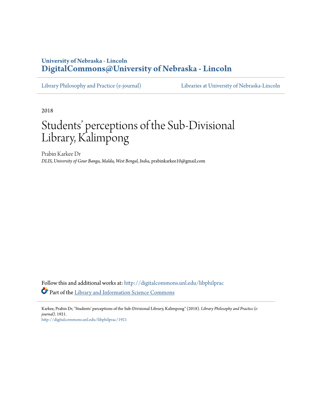 Students' Perceptions of the Sub-Divisional Library, Kalimpong