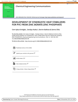 Development of Synergistic Heat Stabilizers for Pvc from Zinc Borate-Zinc Phosphate
