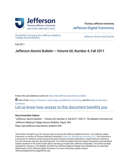 Jefferson Alumni Bulletin – Volume 60, Number 4, Fall 2011