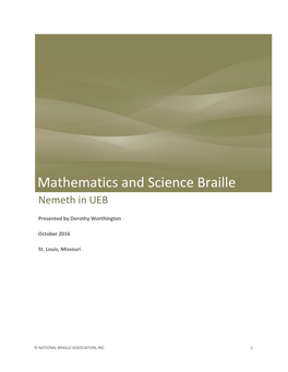 Mathematics D Science Braille: NEMETH IN