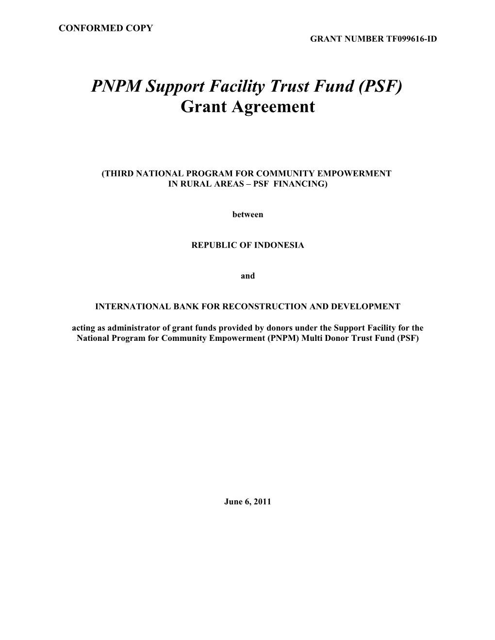 PNPM Support Facility Trust Fund (PSF)