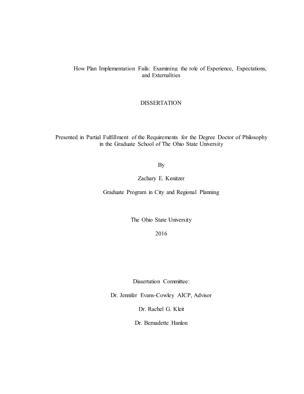 How Plan Implementation Fails: Examining the Role of Experience, Expectations, and Externalities