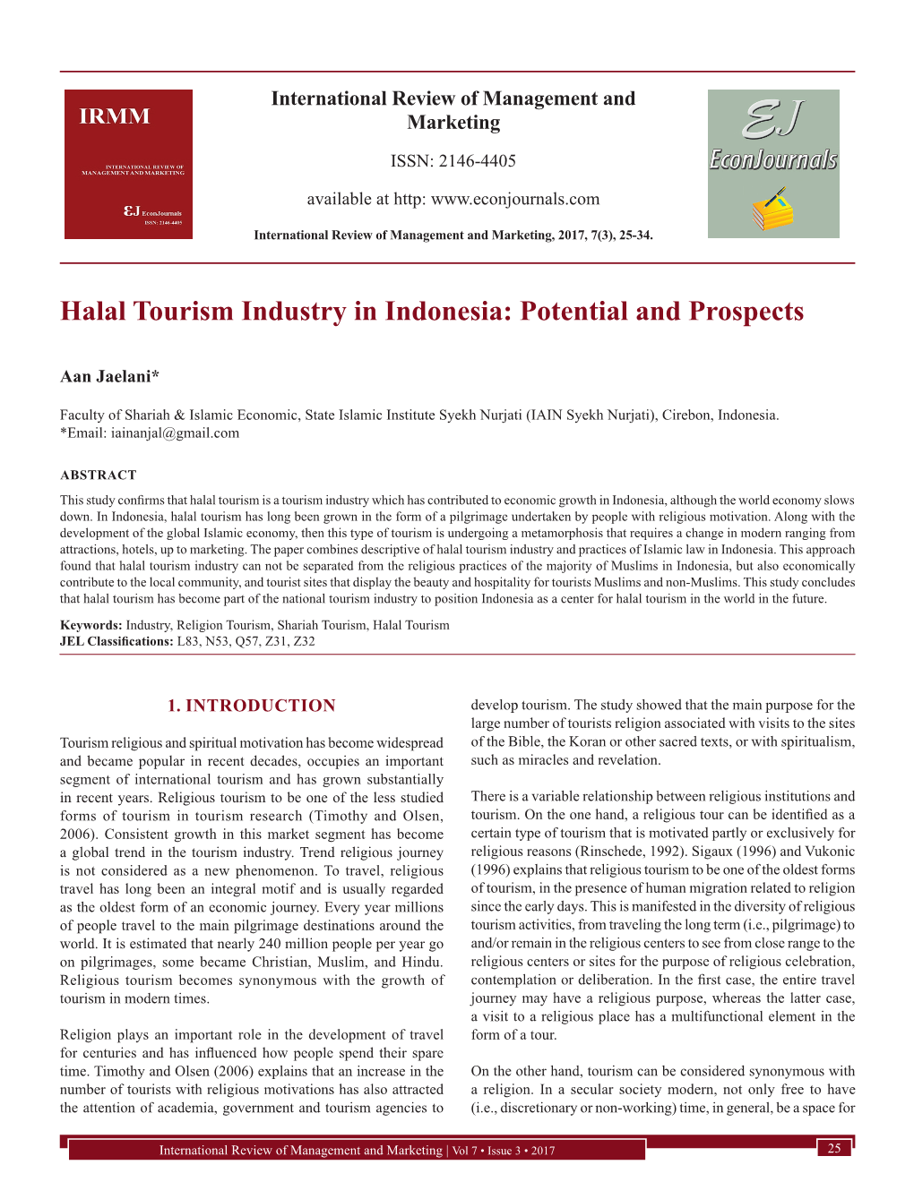 Halal Tourism Industry in Indonesia: Potential and Prospects