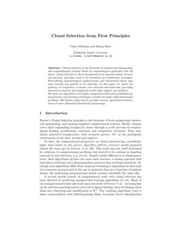 Clonal Selection from First Principles