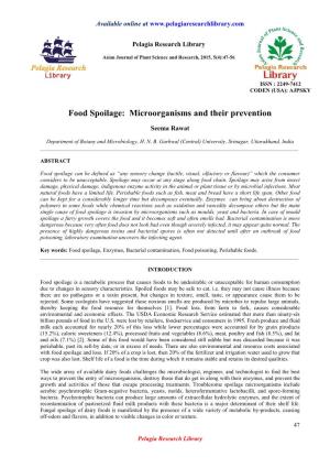 Food Spoilage: Microorganisms and Their Prevention