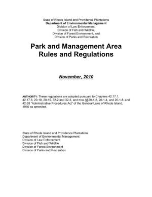 RI DEM/Parks and Recreation- Park and Management Area Rules And