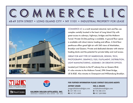 Commercecommercecommerce Licliclic 48-49 35Th Street • Long Island City • Ny 11101 • Industrial Property for Lease