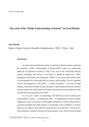 The Crisis of the “Public Understanding of Science” in Great Britain