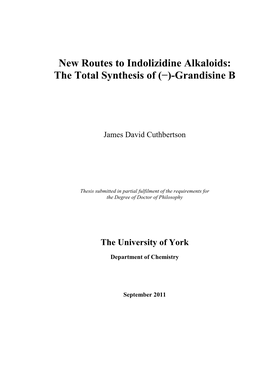 Ew Routes to Indolizidine Alkaloids: the Total Synthesis of (−)�Grandisine B