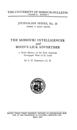 THE MISSOURI INTELLIGENCER and BOON's LICK ADVERTISER