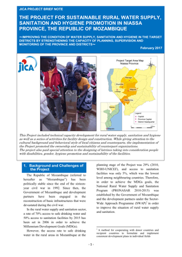 The Project for Sustainable Rural Water Supply, Sanitation and Hygiene Promotion in Niassa Province, the Republic of Mozambique