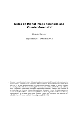 Notes on Digital Image Forensics and Counter-Forensics