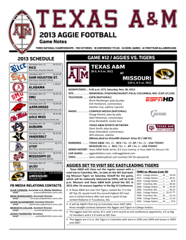 2013 AGGIE FOOTBALL Game Notes