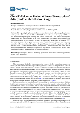 Glocal Religion and Feeling at Home: Ethnography of Artistry in Finnish Orthodox Liturgy