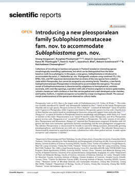 Introducing a New Pleosporalean Family Sublophiostomataceae Fam