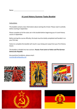 A Level History Summer Tasks Booklet