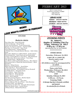 UPCOMING EVENTS St. Hubert's Knights of Columbus Fish Fry