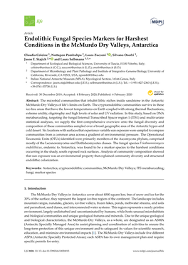Endolithic Fungal Species Markers for Harshest Conditions in the Mcmurdo Dry Valleys, Antarctica