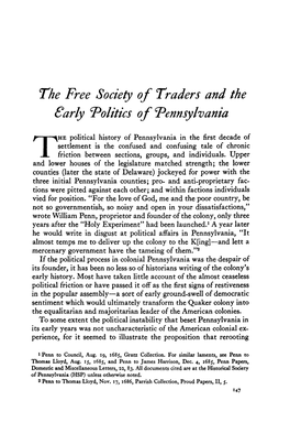 The Free Society of Traders and the Sarly ^Politics of Pennsylvania