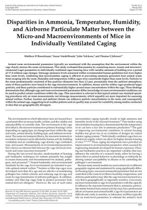 Disparities in Ammonia, Temperature, Humidity, and Airborne Particulate Matter Between the Micro-And Macroenvironments of Mice in Individually Ventilated Caging