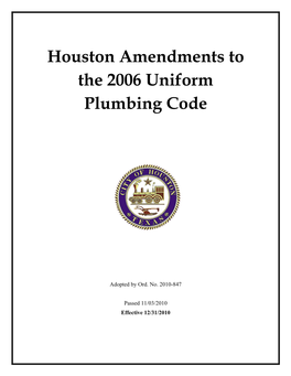 Houston Amendments to the 2006 Uniform Plumbing Code