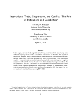 International Trade, Cooperation, and Conflict: the Role of Institutions and Capabilities