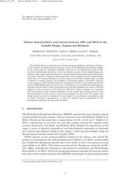 Glacier Characteristics and Retreat Between 1991 and 2014 in the Ladakh Range, Jammu and Kashmir