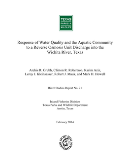 Response of Water Quality and the Aquatic Community to a Reverse Osmosis Unit Discharge Into the Wichita River, Texas