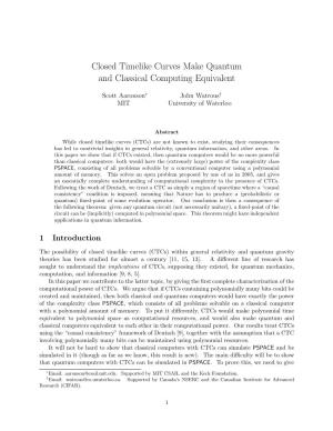 Closed Timelike Curves Make Quantum and Classical Computing Equivalent